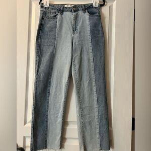 Almost famous dual wash patched jeans wide leg raw hem size 9 trendy